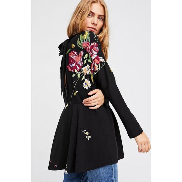 Free People Tops - Free People NWT Gemma Floral Tunic Black Large Boho Whimsical
